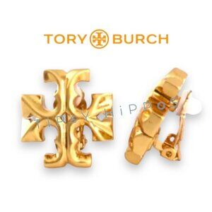 *** Tory Burch Roxanne Gold Logo Clip-On Earrings